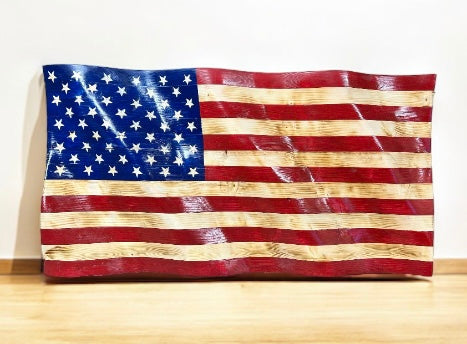 WAVY WOODEN AMERICAN FLAG