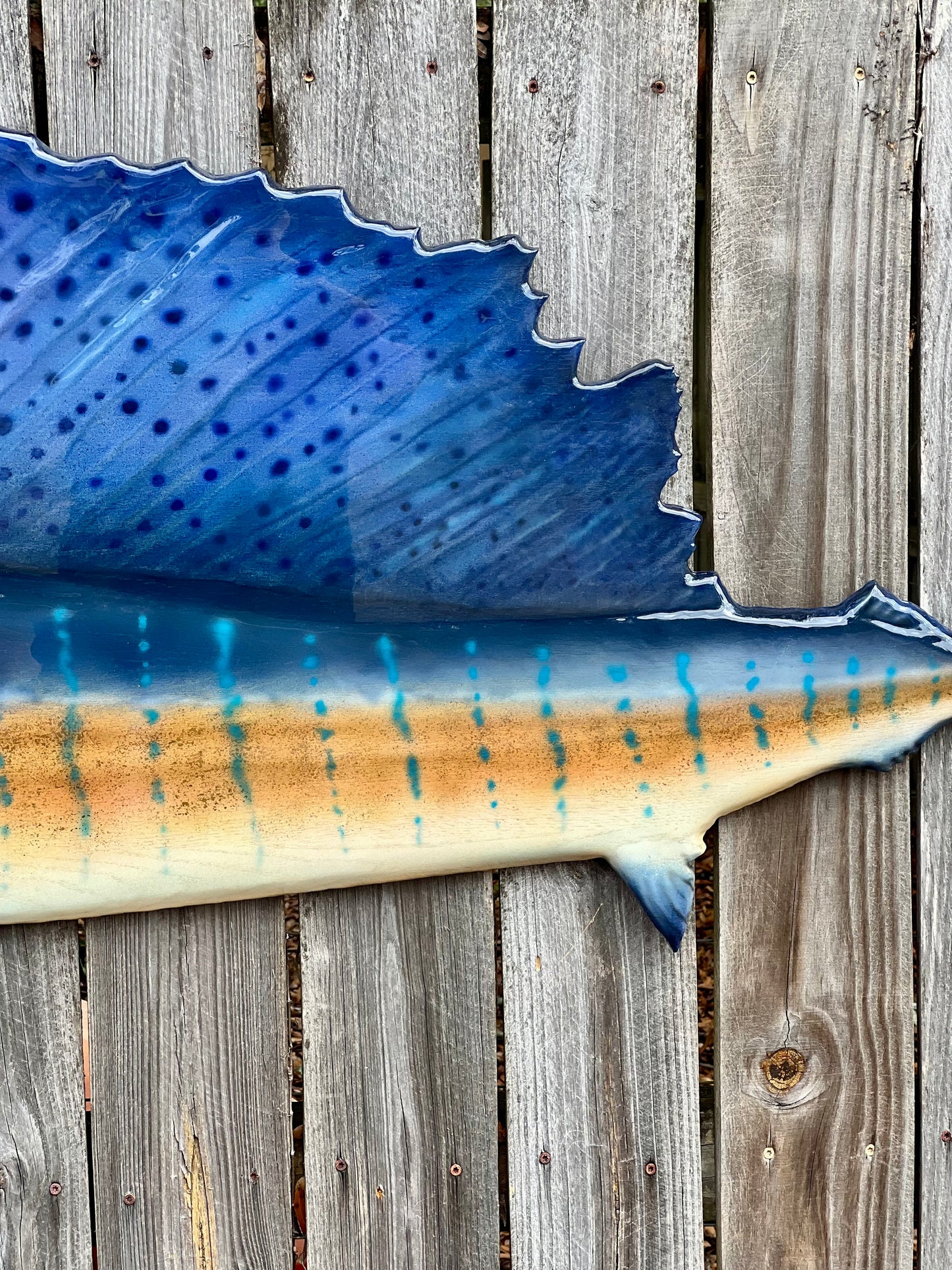 Atlantic Sailfish — Handcrafted Solid Oak Wall Art (72”)
