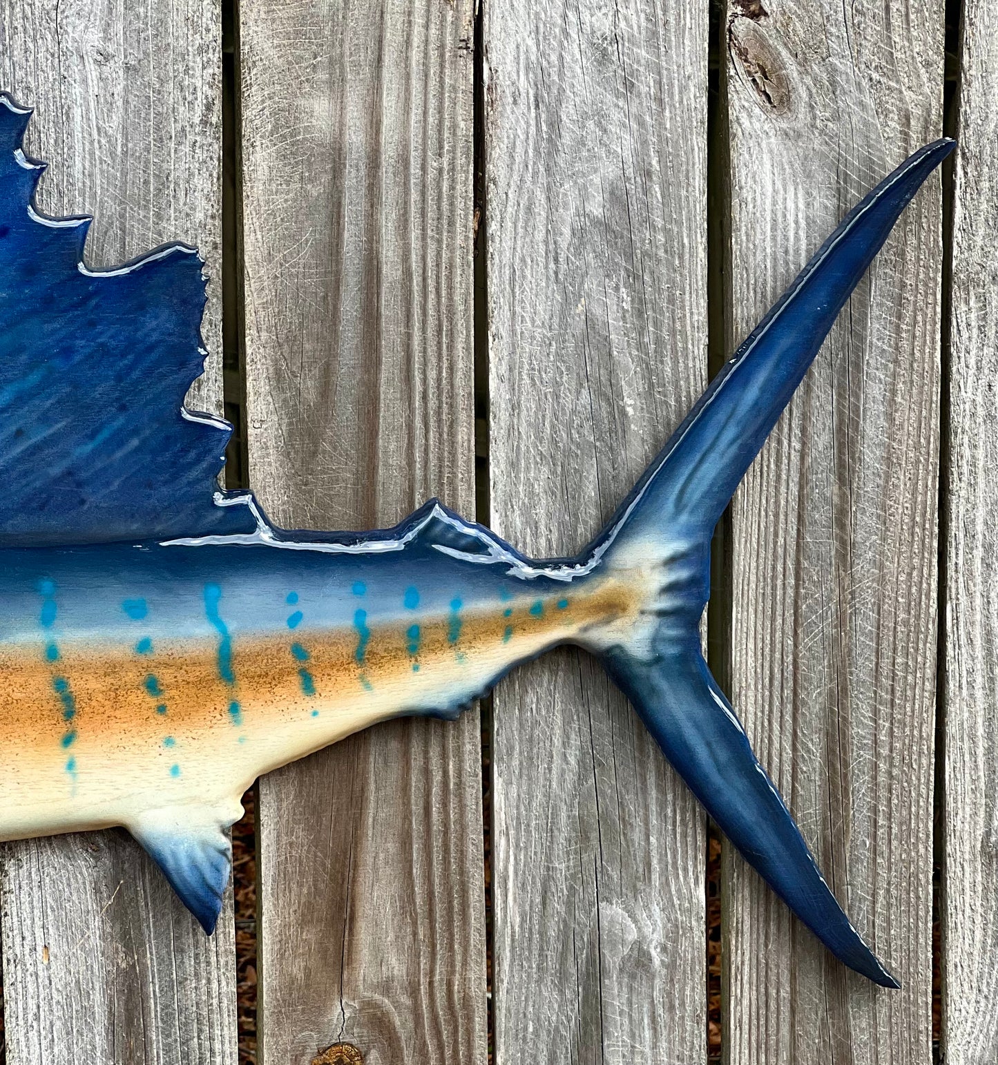 Atlantic Sailfish — Handcrafted Solid Oak Wall Art (72”)