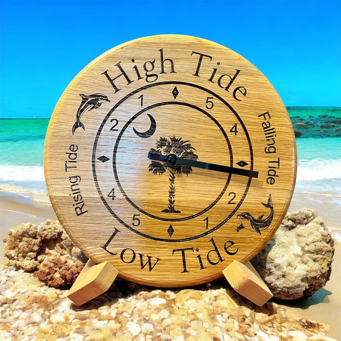 South Carolina Palm And Moon Dolphin Tide Clock