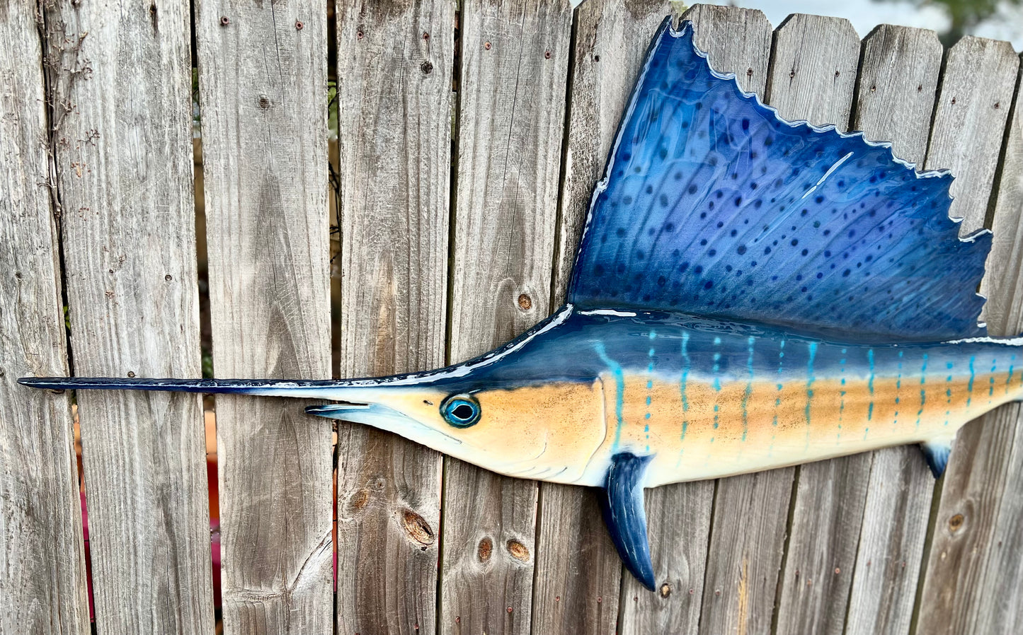 Atlantic Sailfish — Handcrafted Solid Oak Wall Art (72”)
