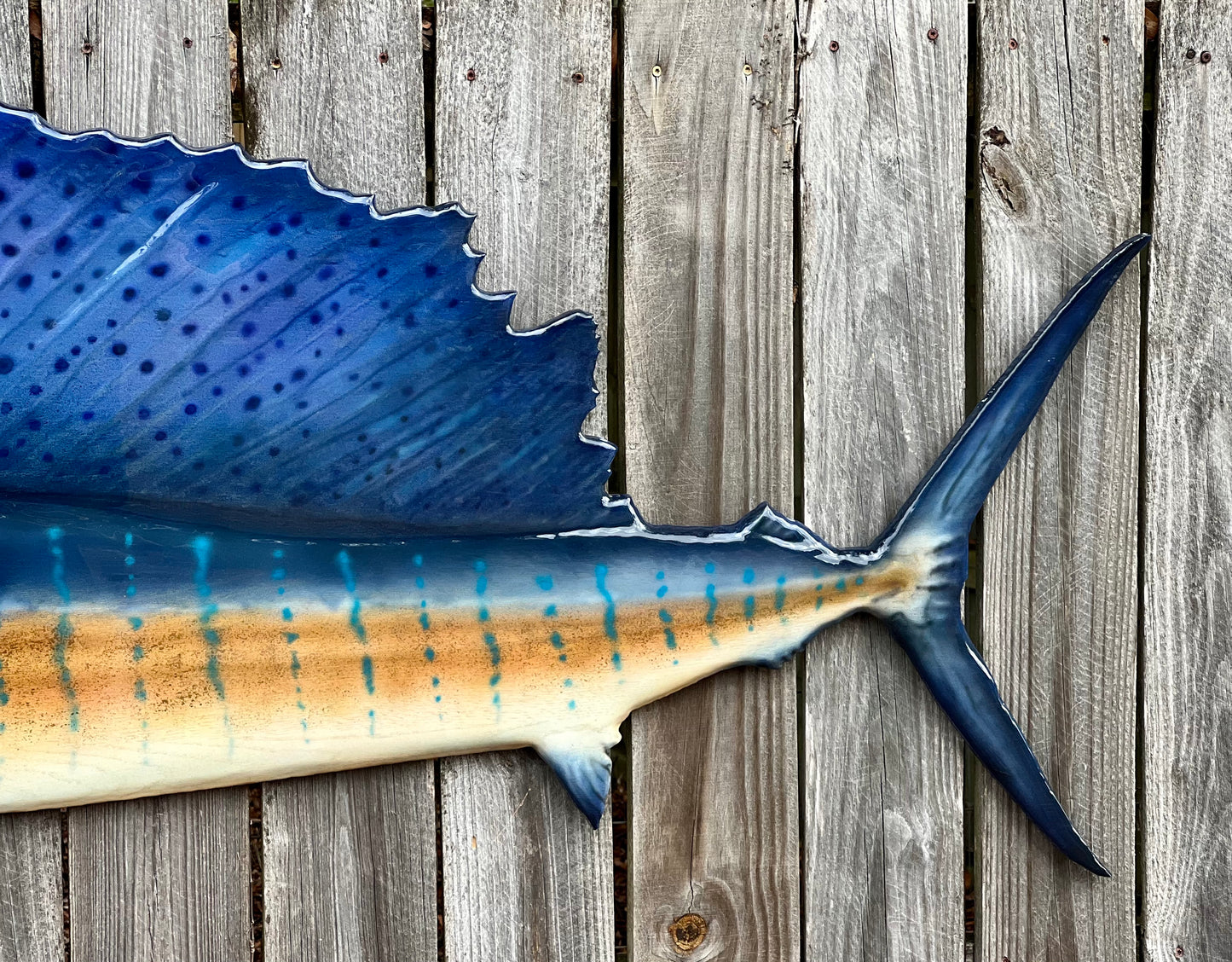 Atlantic Sailfish — Handcrafted Solid Oak Wall Art (72”)