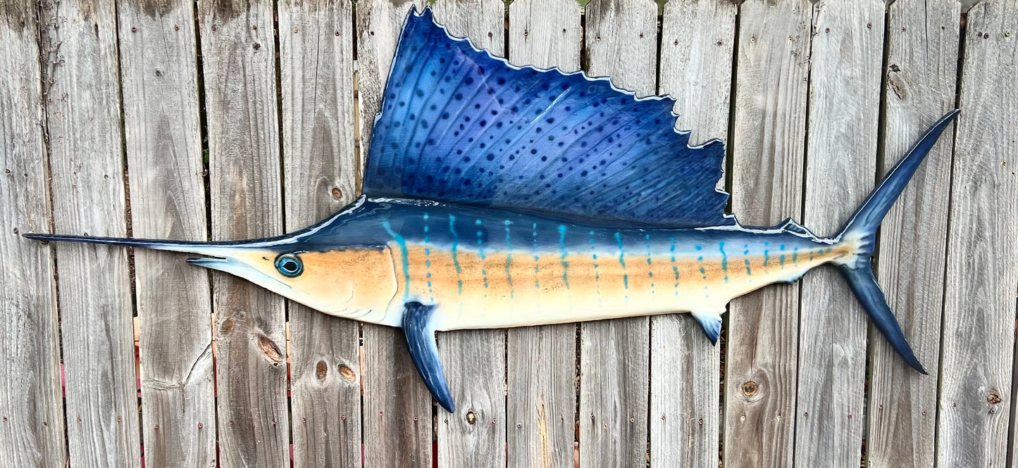 Atlantic Sailfish — Handcrafted Solid Oak Wall Art (72”)