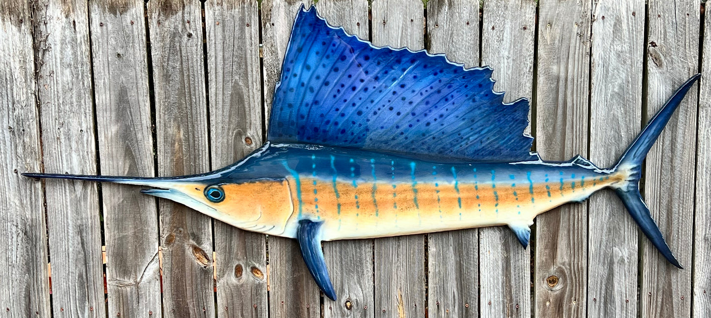 Atlantic Sailfish — Handcrafted Solid Oak Wall Art (72”)