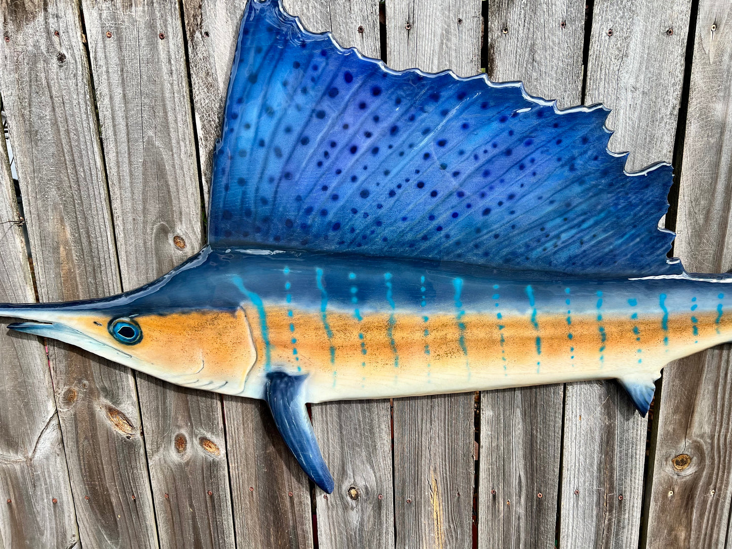 Atlantic Sailfish — Handcrafted Solid Oak Wall Art (72”)