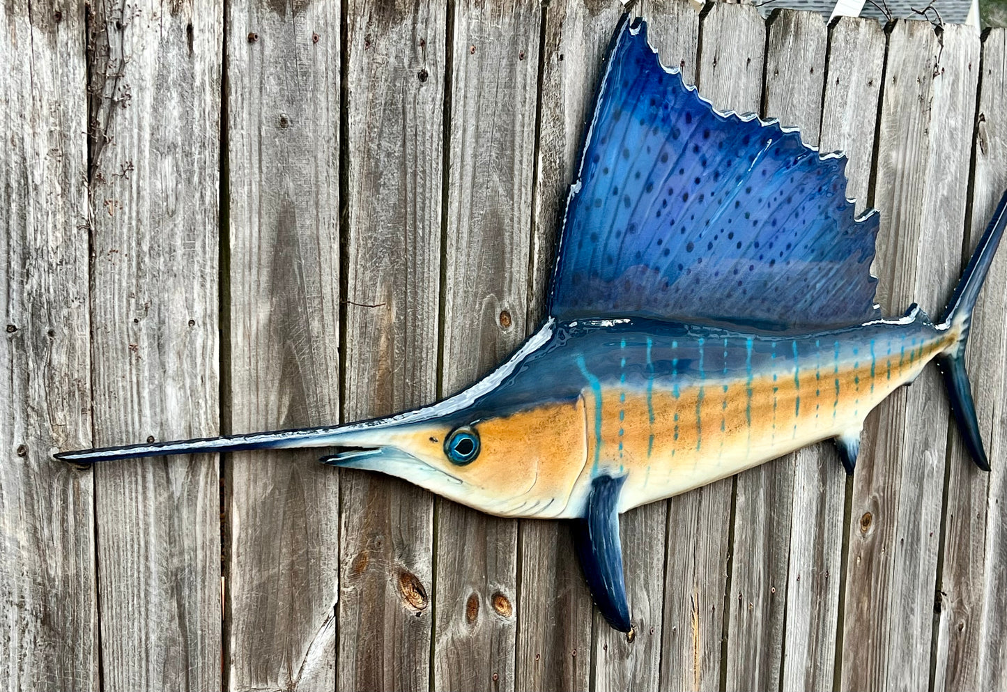 Atlantic Sailfish — Handcrafted Solid Oak Wall Art (72”)