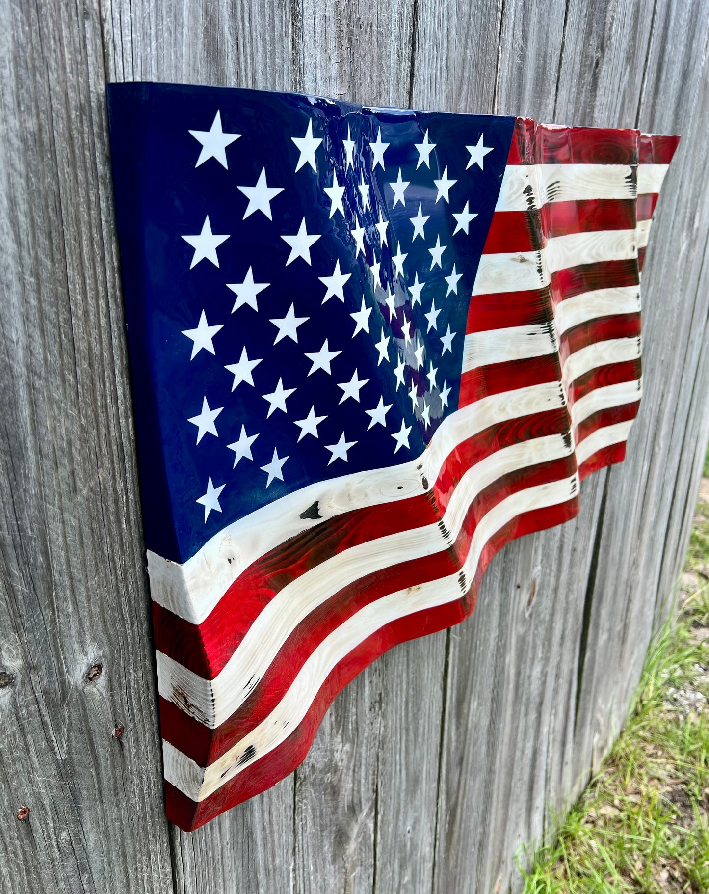 Wood Wavy American Flag
