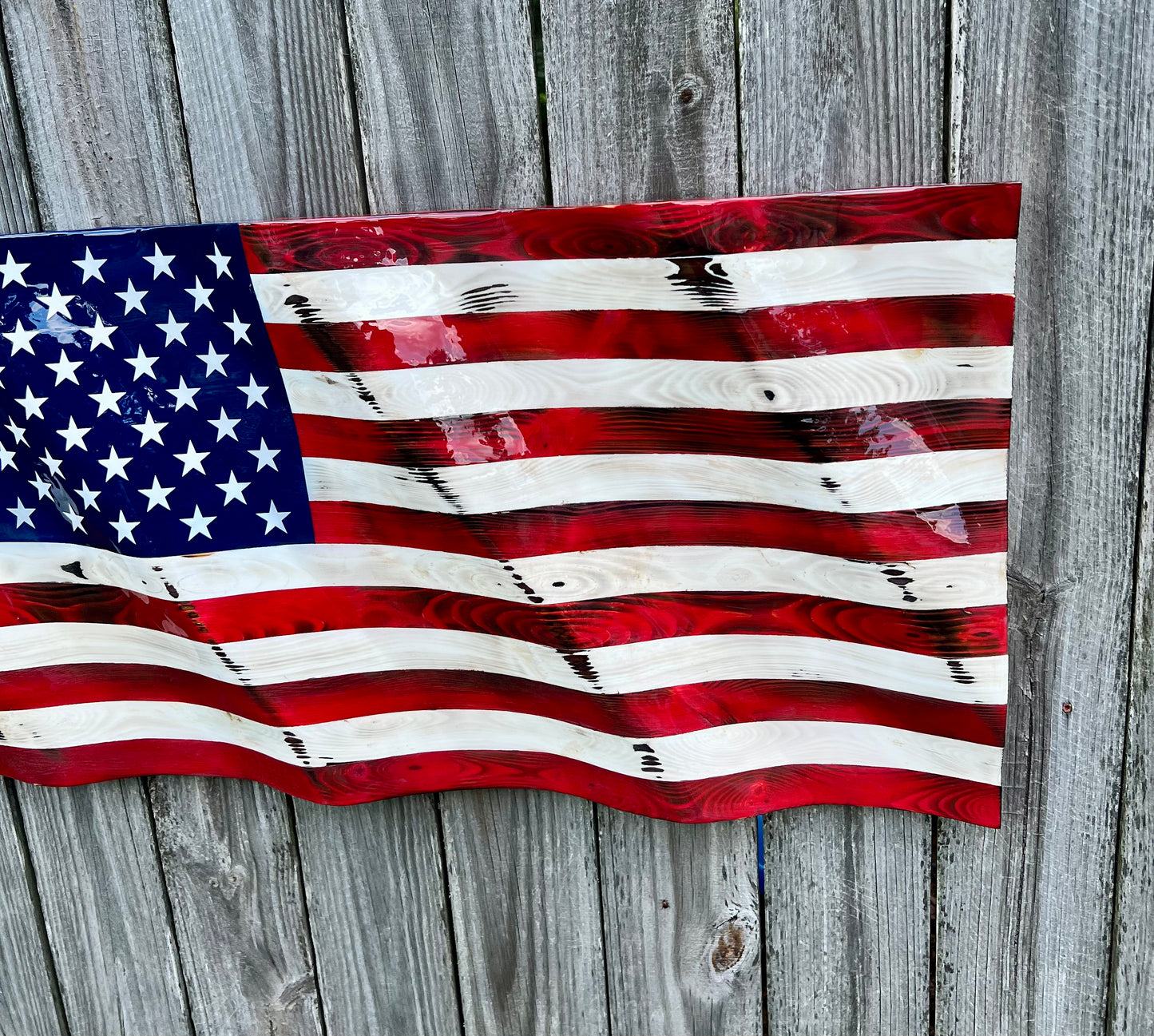 Wood Wavy American Flag