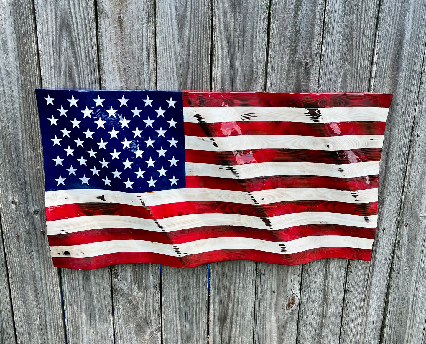 Wood Wavy American Flag
