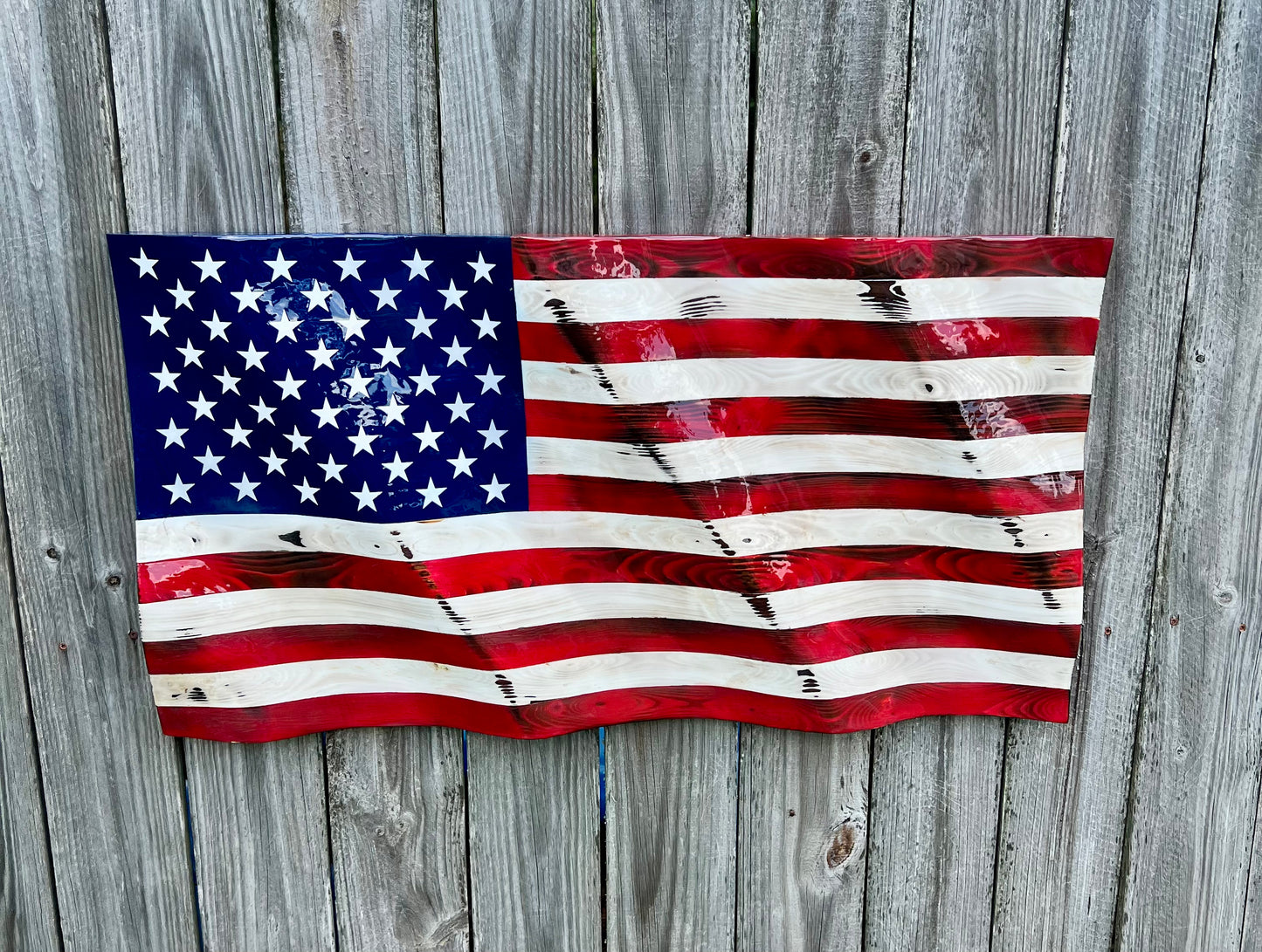 Wood Wavy American Flag