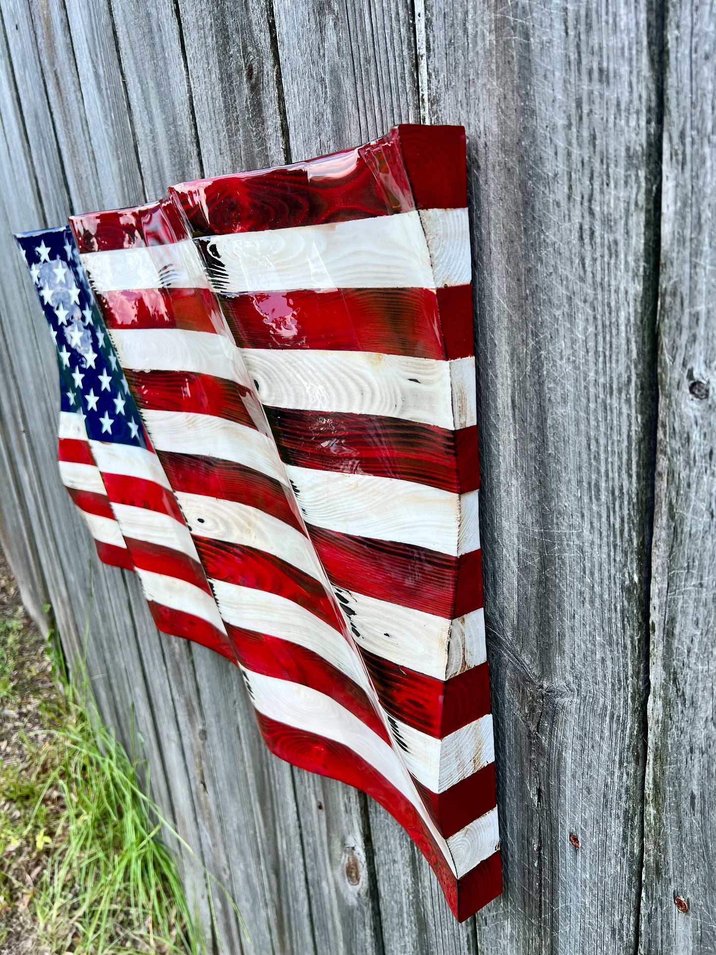 Wood Wavy American Flag