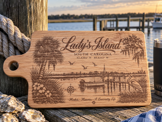 Lady's Island South Carolina engraved wood serving board