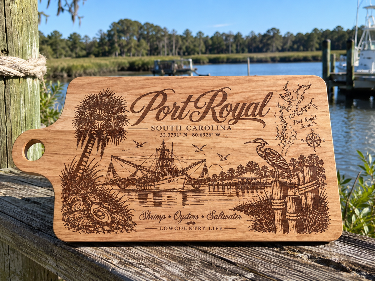 Port Royal South Carolina engraved wood serving board