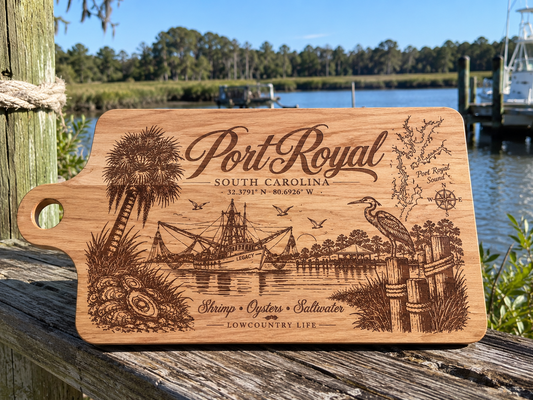 Port Royal South Carolina engraved wood serving board