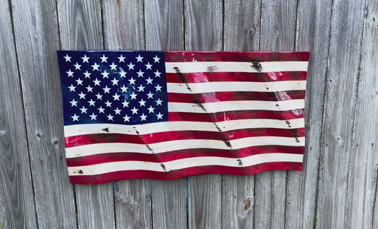 Wood Wavy American Flag