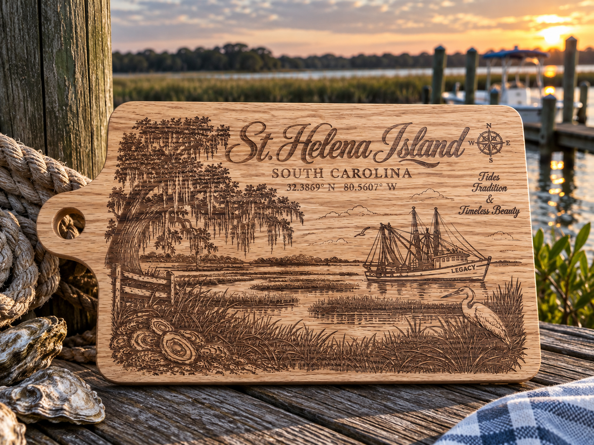 St. Helena Island South Carolina engraved wood serving board